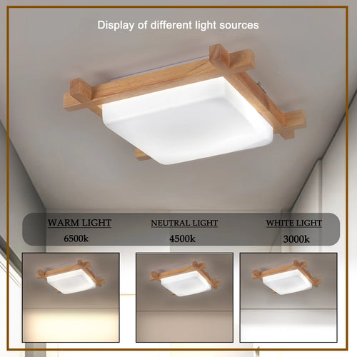Bois Led plafonnier salon chambre japonais carré plafonnier salle d'étude plafond décor luminaires montage en Surface