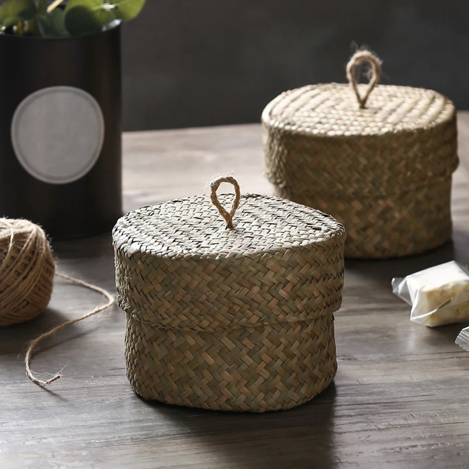 panier de rangement en rotin tissé fait main avec couvercle - vue 5 sur 7