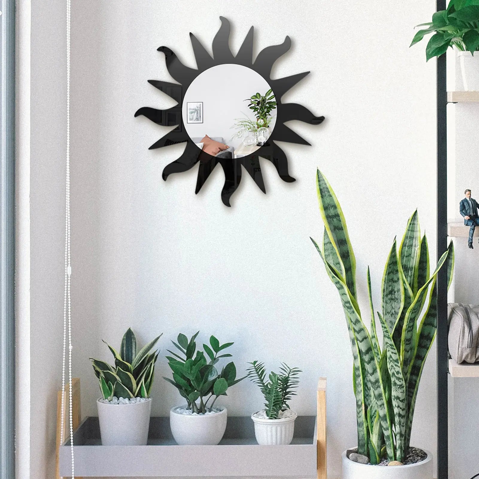 miroir mural autocollant en acrylique forme soleil décoration moderne - vue 5 sur 6