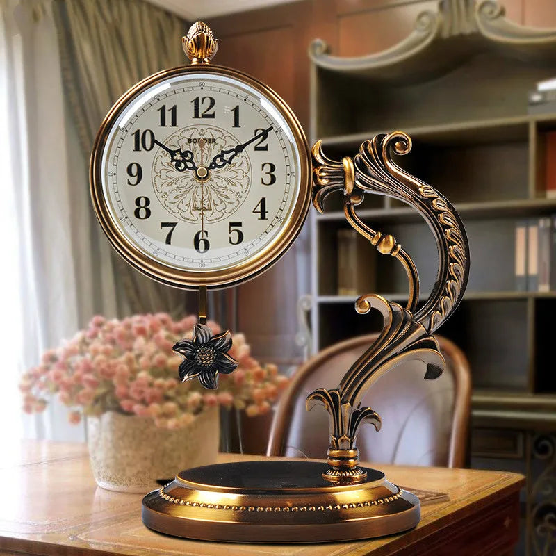 horloge de table européenne en métal plaqué cuivre élégant design luxe - vue 3 sur 18