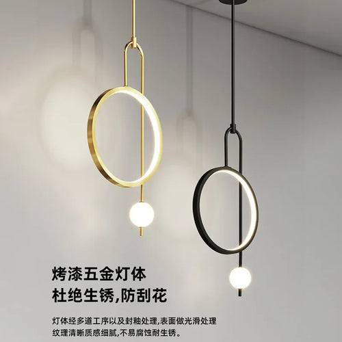 Modern pendant light with gold ring and minimalist Nordic lighting - vue 2 sur 12