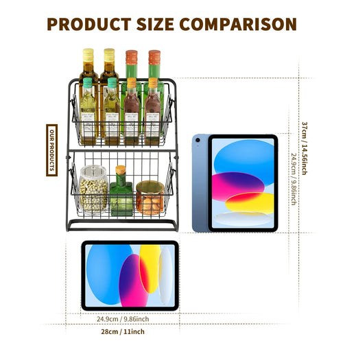 Fruit basket,,vegetable basket,Kitchen countertop storage basket,Wire removable storage rack,Spices and snack racks - vue 5 sur 8