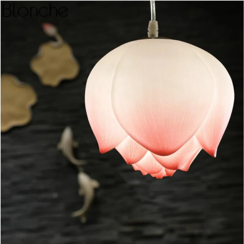 Suspension fleur Lotus style rétro LED - vue 6 sur 22