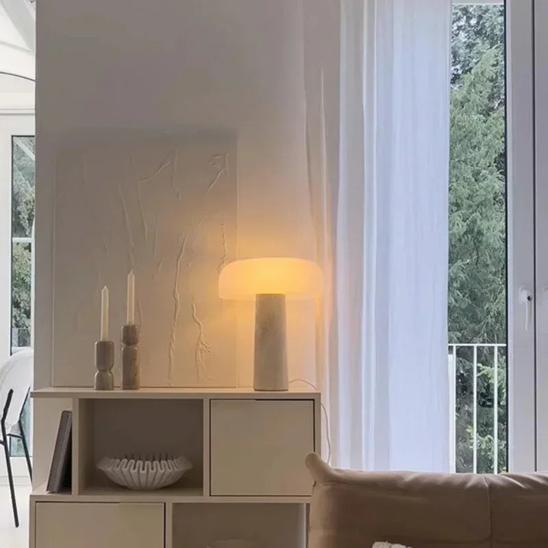 lampe à poser en travertin naturel design créatif champignon décoratif - vue 4 sur 7