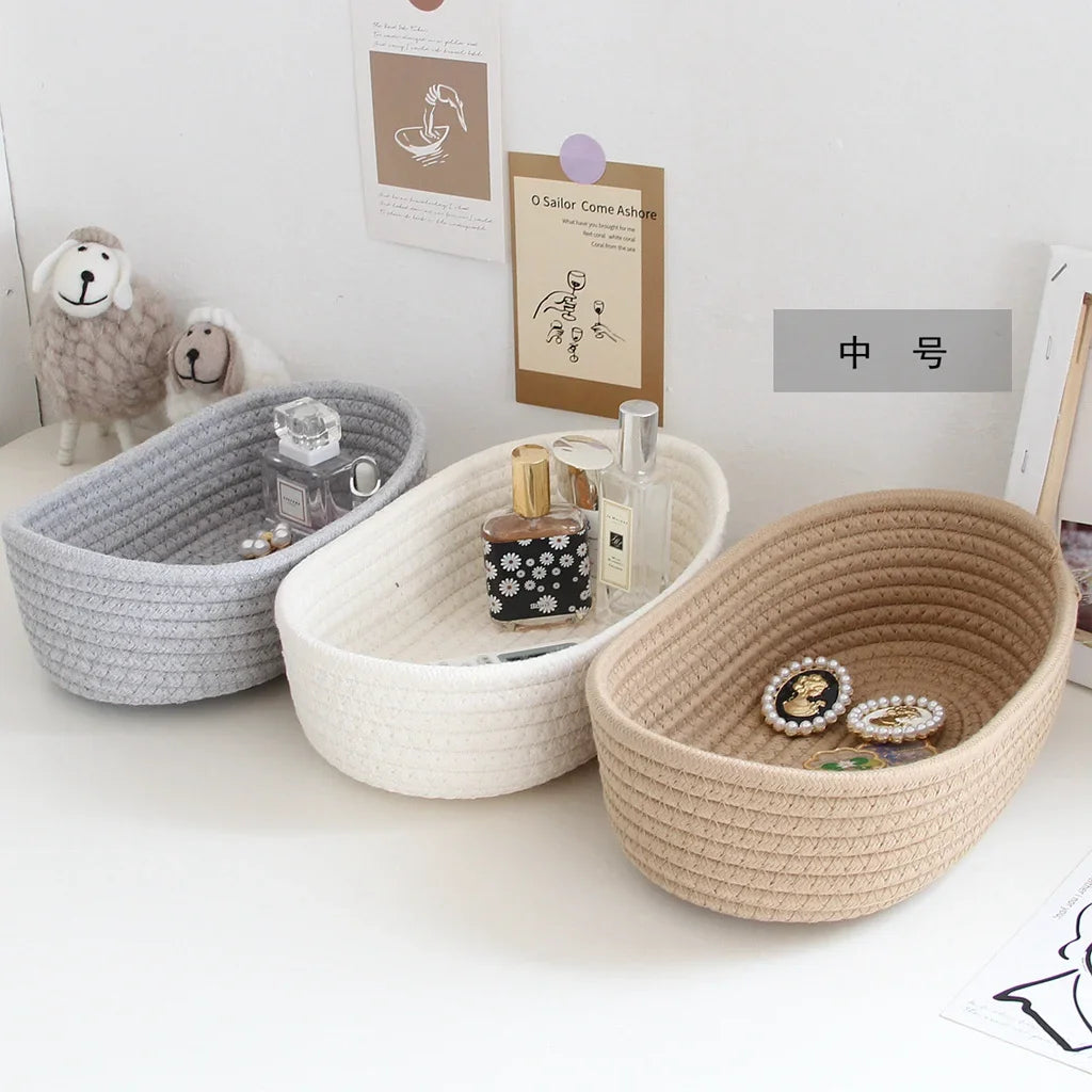 paniers de rangement en corde de coton tissés pour jouets et vêtements - vue 5 sur 9