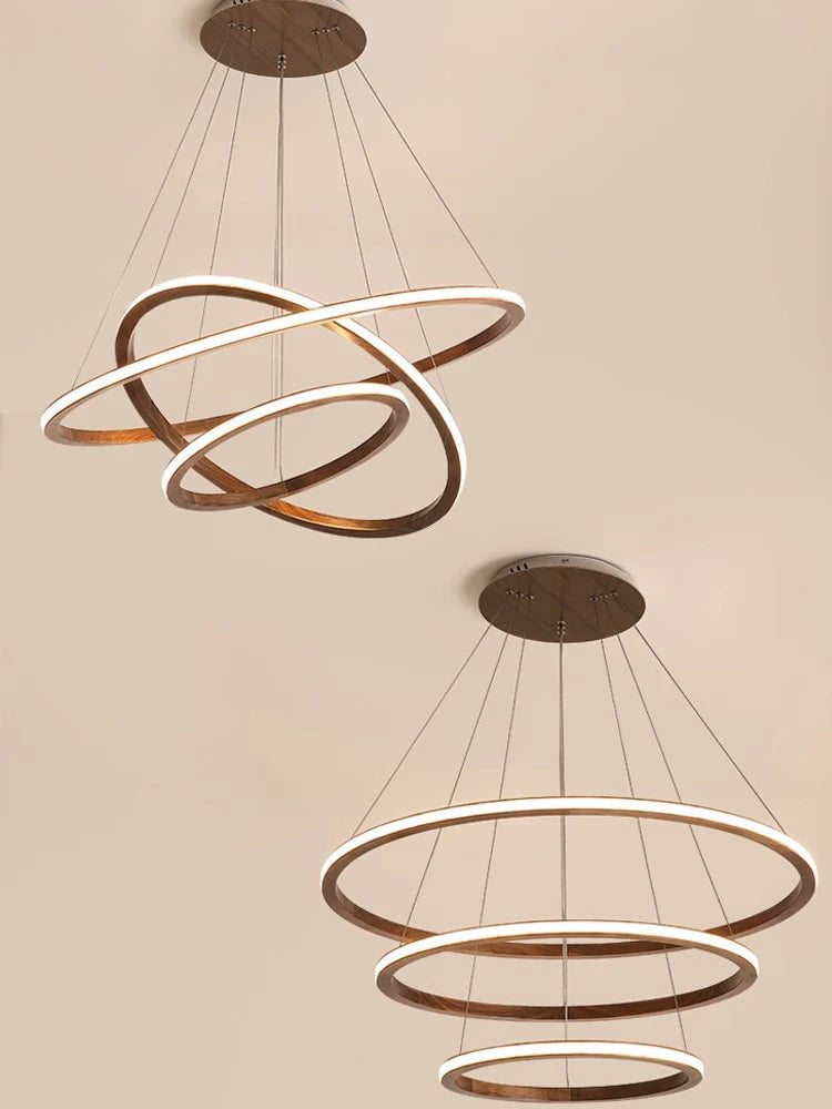 lustre led design moderne en bois anneau décoration rétro - vue 7 sur 14