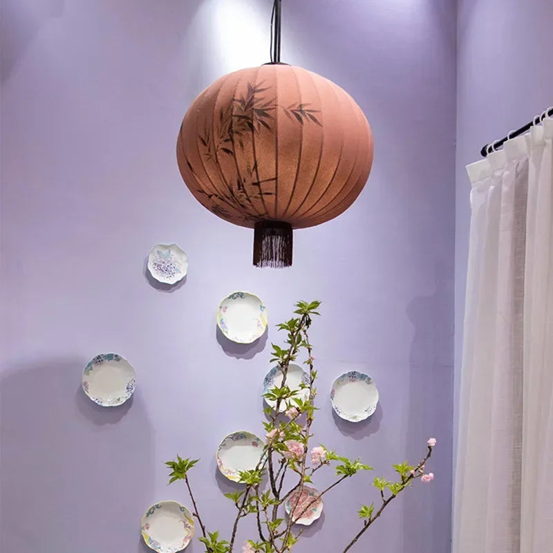 lustre en tissu japonais style médiéval zen pour décoration intérieure - vue 5 sur 18
