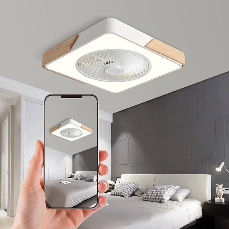 plafonnier moderne ventilateur led ultra mince télécommande design intelligent - vue 3 sur 7