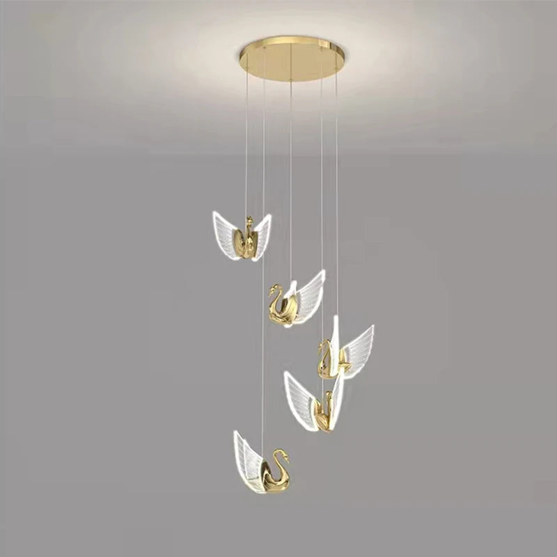 lustre suspendu led nordique design cygne de luxe - vue 6 sur 12