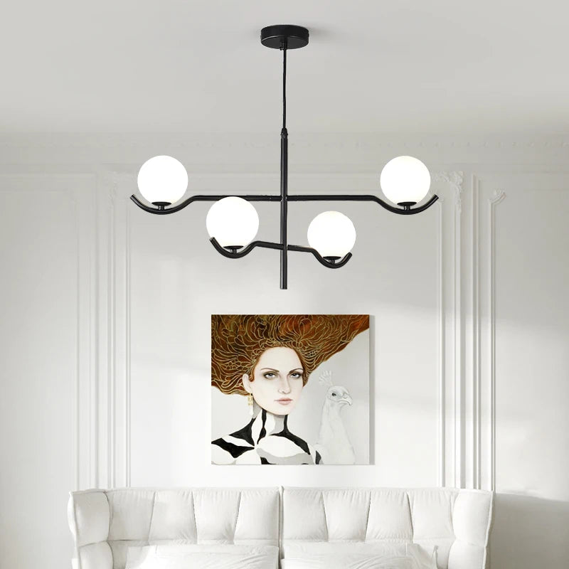lustre design moderne en verre avec structure métallique - vue 5 sur 9