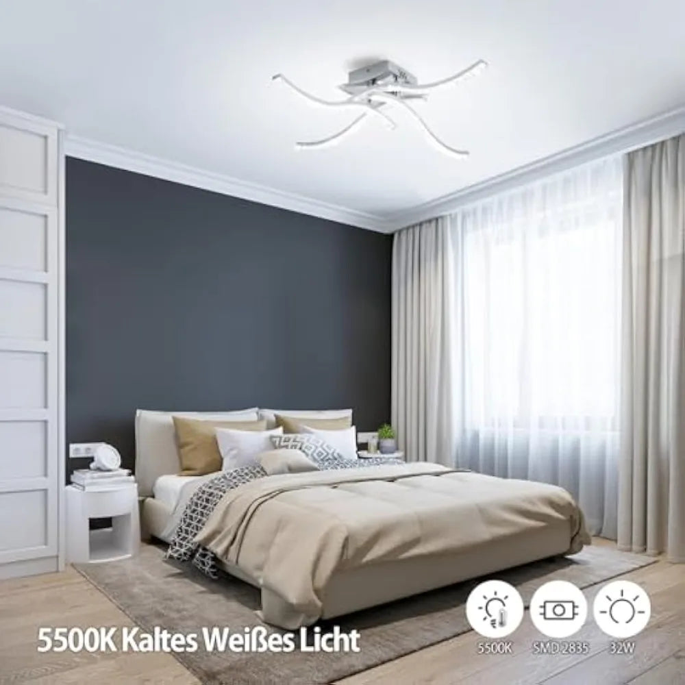 32W Led Ceiling Lamp, Metal Curved Ceiling Lamp Cold White 4 Cross Flamig Acrylic Ceiling Lighting Interior Bedroom Kitchen - vue 6 sur 7