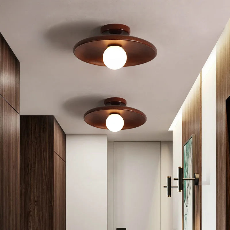 Plafonnier nordique plafonnier rond en bois pour vestiaire chambre salle d'étude couloir enfant maison intérieur éclairage de haute qualité - vue 3 sur 10