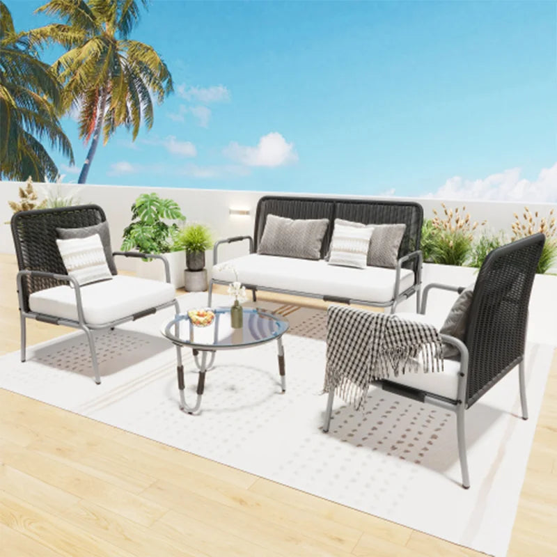 Poly Rattan Seating Group, Garden Furniture Seating Set garden Sets, garden Lounge for 4, with armchair, coffee table & Cushions - vue 3 sur 6