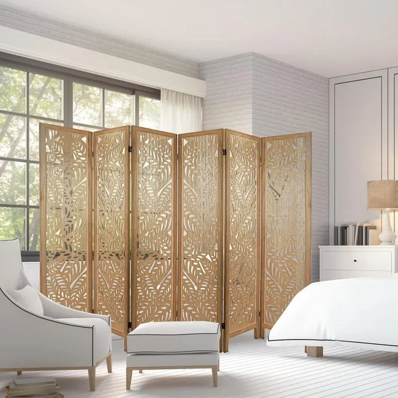 Carved Room Dividers,6 Panel Room Divider With Hand Carved Vintage Style Room Dividers And Folding Privacy Screens - vue 4 sur 11
