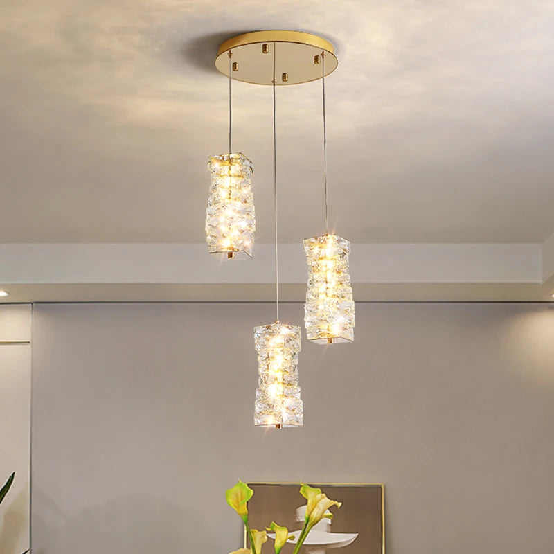 suspension nordique moderne en acier inoxydable et cristal décoratif - vue 2 sur 18