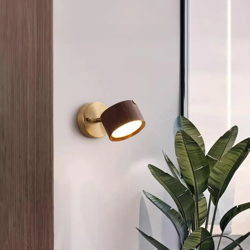 Walnut wood and Brass base, Modern Wabi-sabi, Indoor Sconces Wall Lighting for Corridor, Hallway, Foyer, living room, Bedroom - vue 3 sur 9