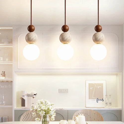 Suspension LED en forme de gourde ronde en tuf jaune Wabi Sabi - vue 3 sur 8