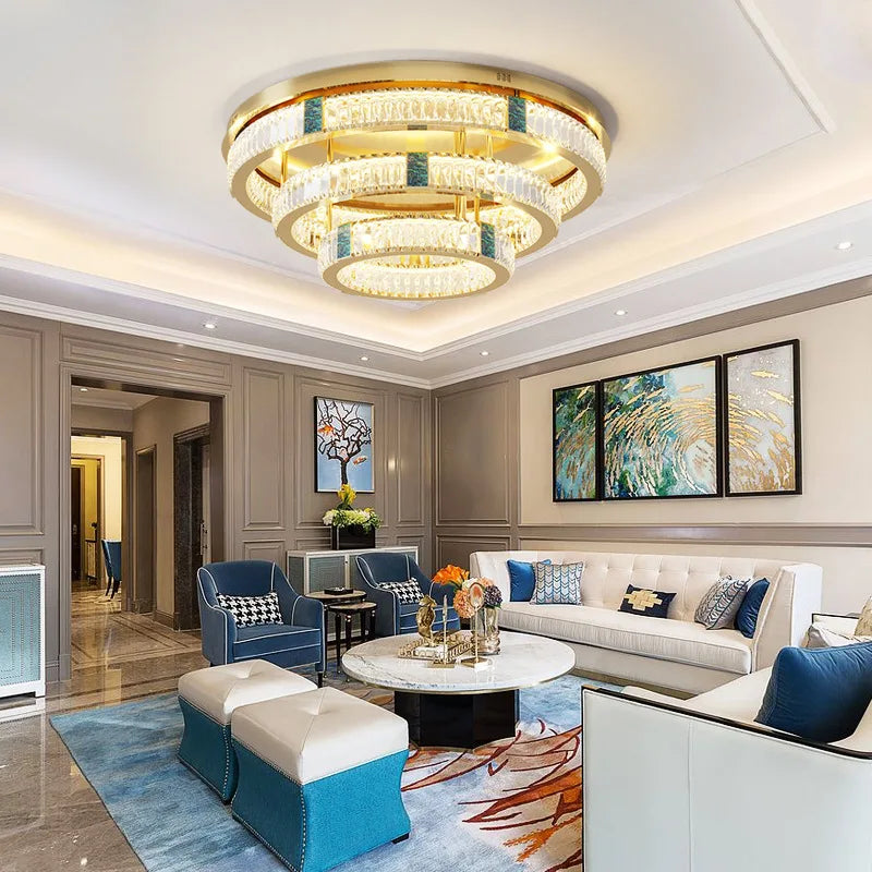 lustre moderne en cristal rond à 3 couches avec led - vue 3 sur 15