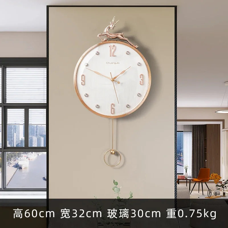Nordic Auspicious Deer Wall Clock, Brief Design, Living Room Decoration, Kitchen Mute Clocks, Art Wall Watch, Home Decor, New, 1 - vue 6 sur 8