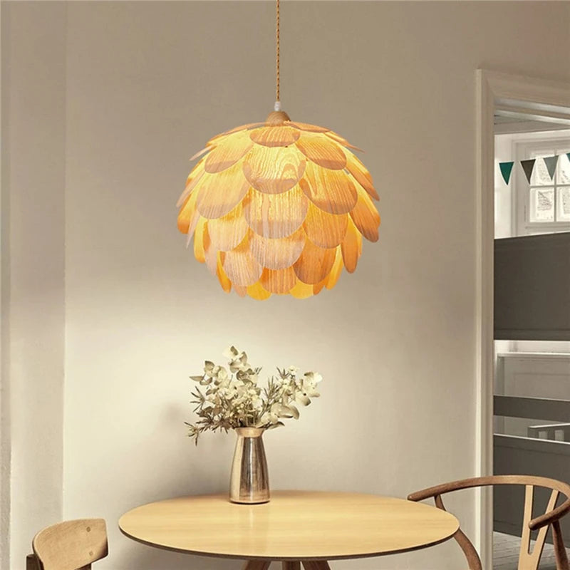 lustre créatif en bambou forme fruits de pin éclairage nordique led