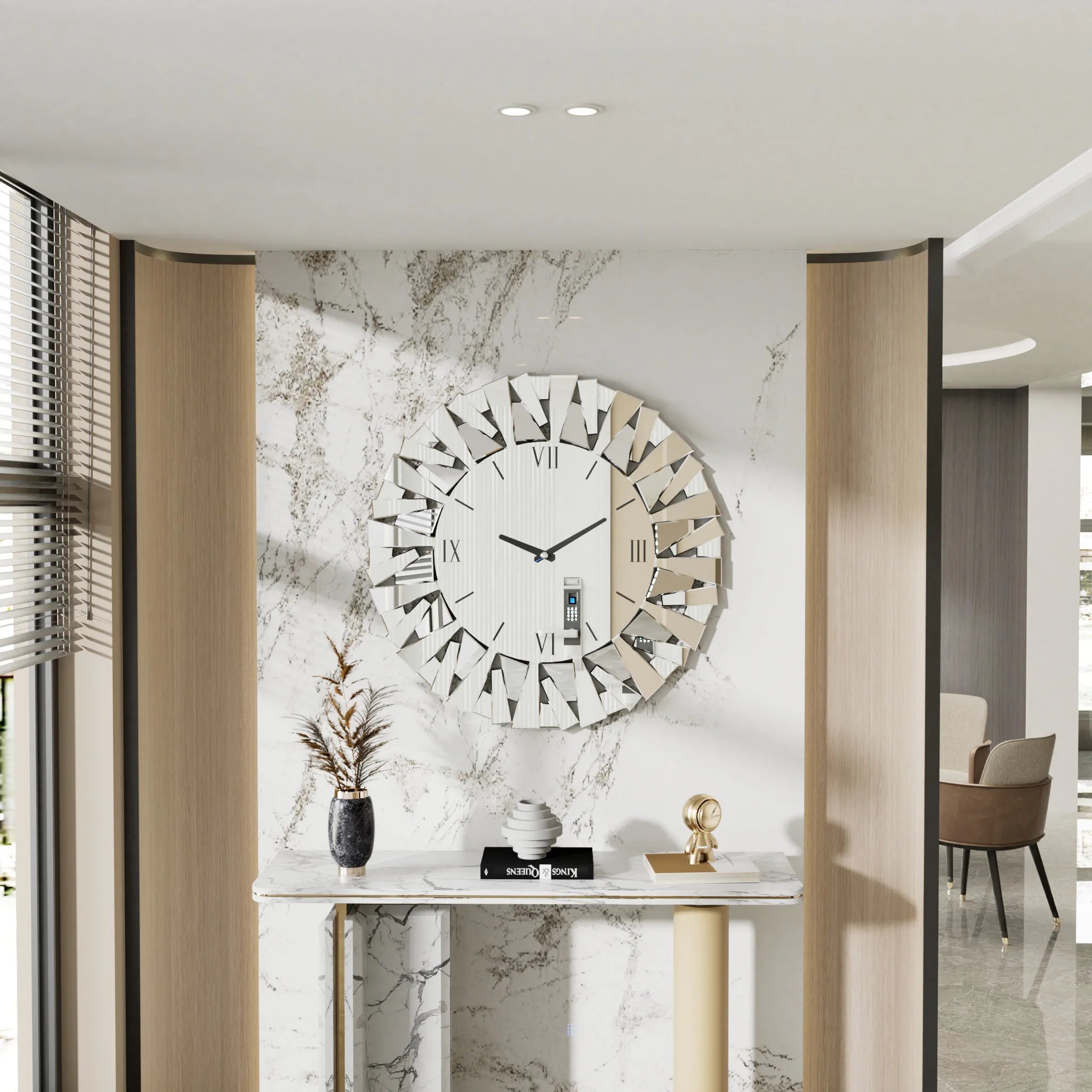 Wisfor Large Modern Wall Clock 32 Inch Round Beveled Glass Edge Wall Mirror with Clock for Modern Living Room,Home Interiors - vue 2 sur 7