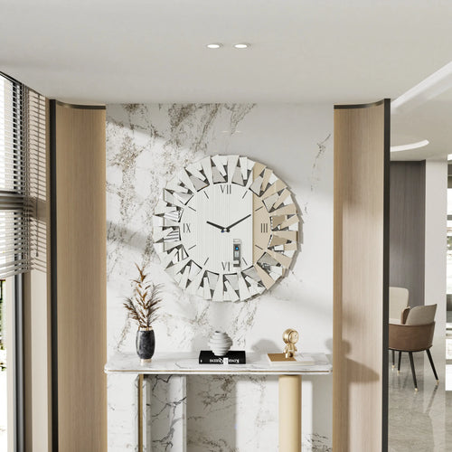 Wisfor Large Modern Wall Clock 32 Inch Round Beveled Glass Edge Wall Mirror with Clock for Modern Living Room,Home Interiors - vue 3 sur 7