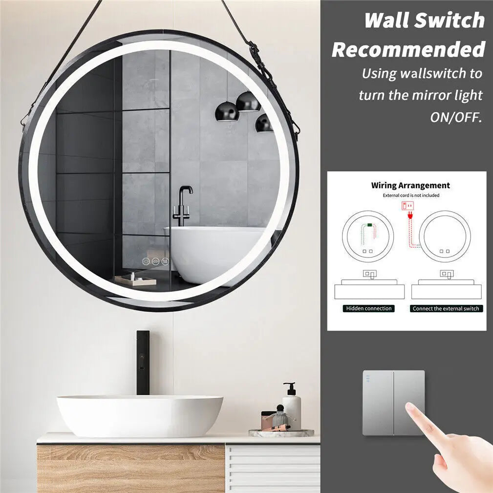 600mm Round LED Mirror Illuminated Lighted Wall Hanging Bathroom Mirror, Anti-fog, Golden/ Black Frame for Bathroom Entryway - vue 5 sur 8