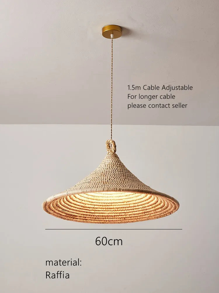 Lustre de style japonais tressé en rotin clair - vue 6 sur 10