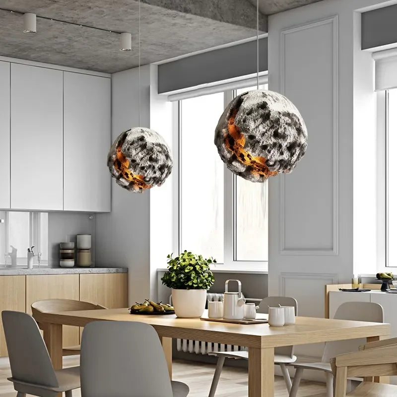 Irregular Planet Wabi Sabi LED Chandelier Restaurant Bedroom Model Room Lighting Creative Exhibition Hall Bar Decor Pendant Lamp - vue 3 sur 11
