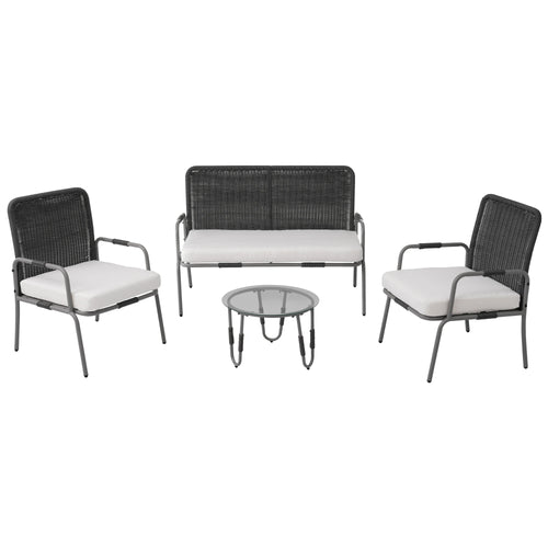 Poly Rattan Seating Group, Garden Furniture Seating Set garden Sets, garden Lounge for 4, with armchair, coffee table &amp; Cushions - vue 7 sur 6