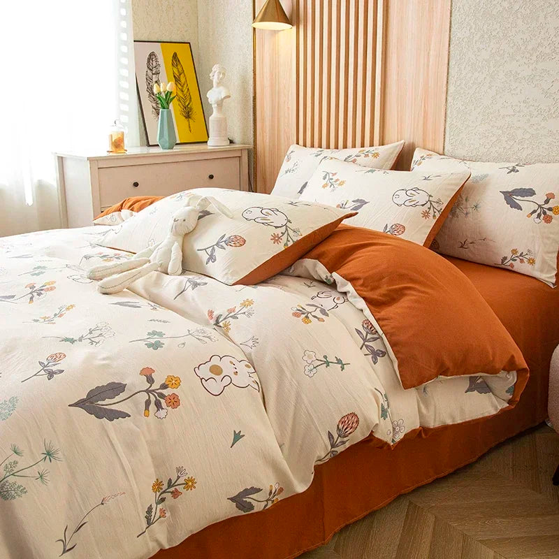 housse de couette imprimée fleurs en coton lavé
