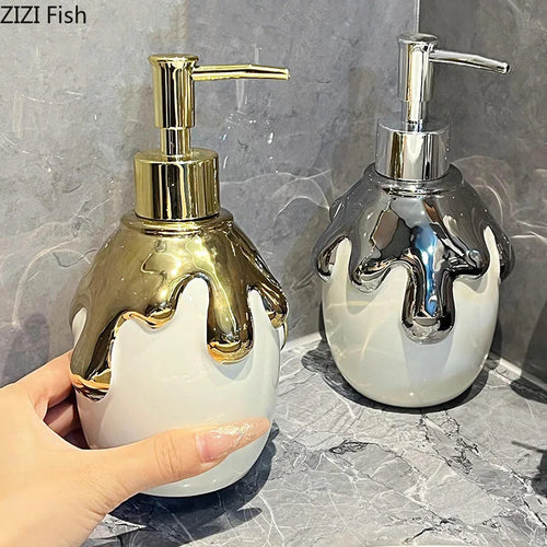 distributeur de savon en céramique dorée pour salle de bain - vue 4 sur 10