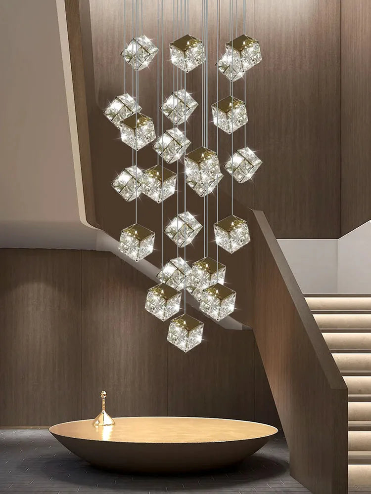 lustre carré moderne en cristal pour éclairage design - vue 6 sur 14