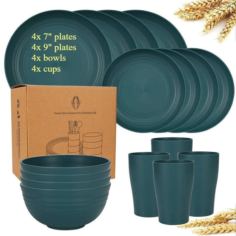 Service table paille de blé assiettes bols tasses