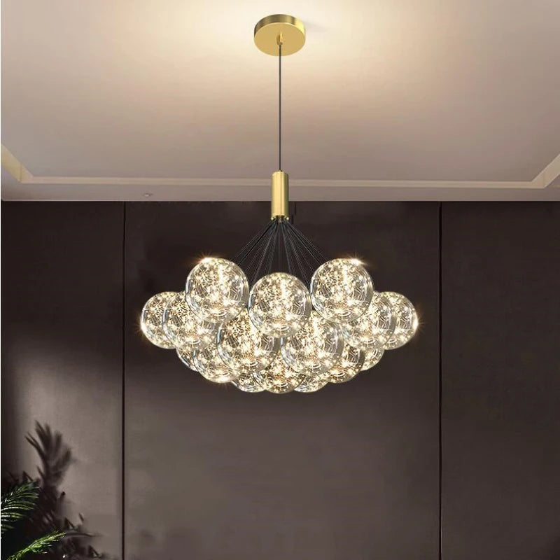 lustre boule à bulles en verre éclairage étoilé romantique - vue 2 sur 11