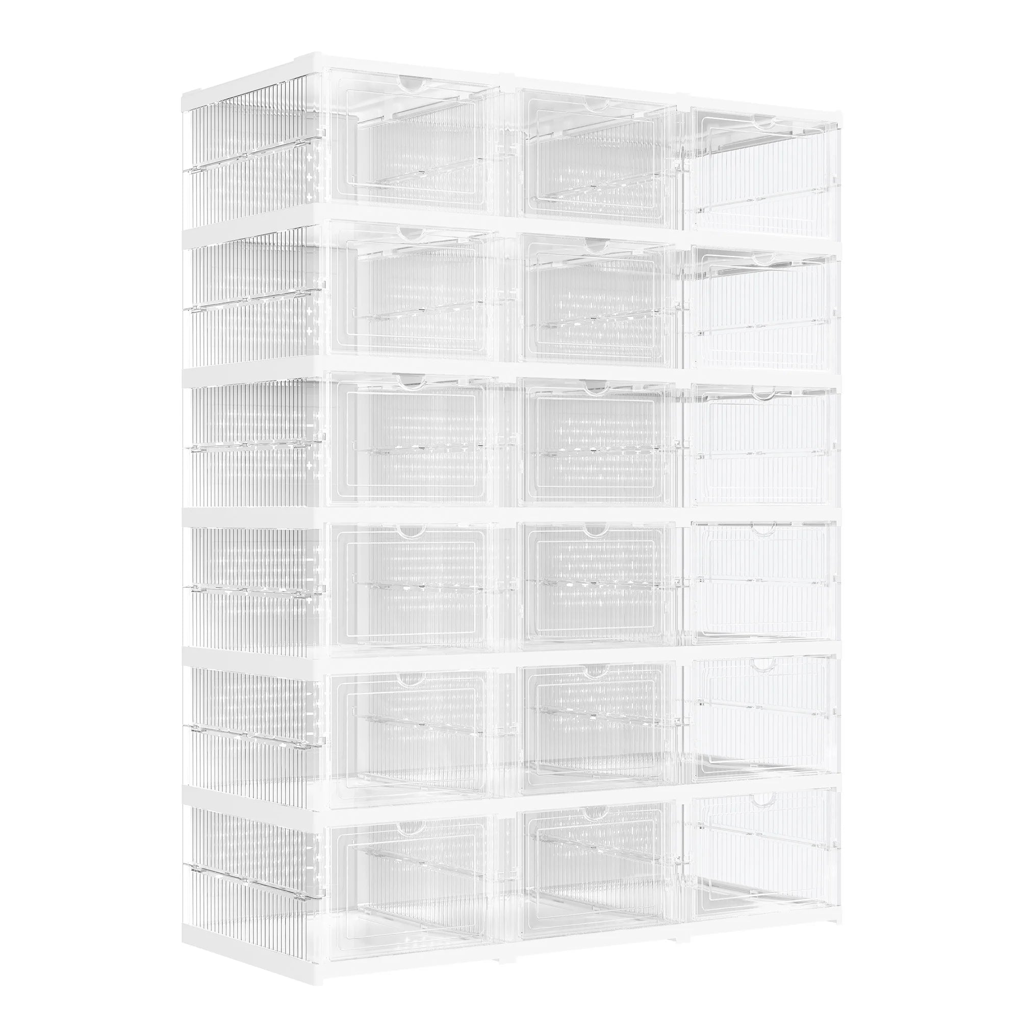SONGMICS Shoe Boxes, Pack of 18 Stackable Shoe Storage Organizer, Set of 3 Integrated Shoe Cabinets, Foldable and Portable - vue 8 sur 8