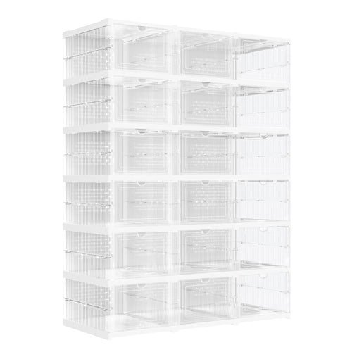 SONGMICS Shoe Boxes, Pack of 18 Stackable Shoe Storage Organizer, Set of 3 Integrated Shoe Cabinets, Foldable and Portable - vue 9 sur 8