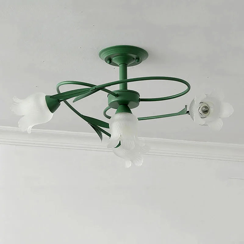 plafonnier vintage français en verre avec led et suspension en fer - vue 5 sur 7
