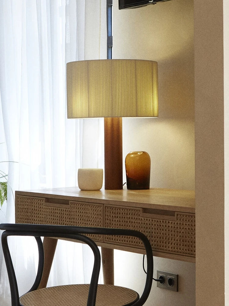 Vintage minimalist solid wood wabi-sabi table lamp - vue 4 sur 6