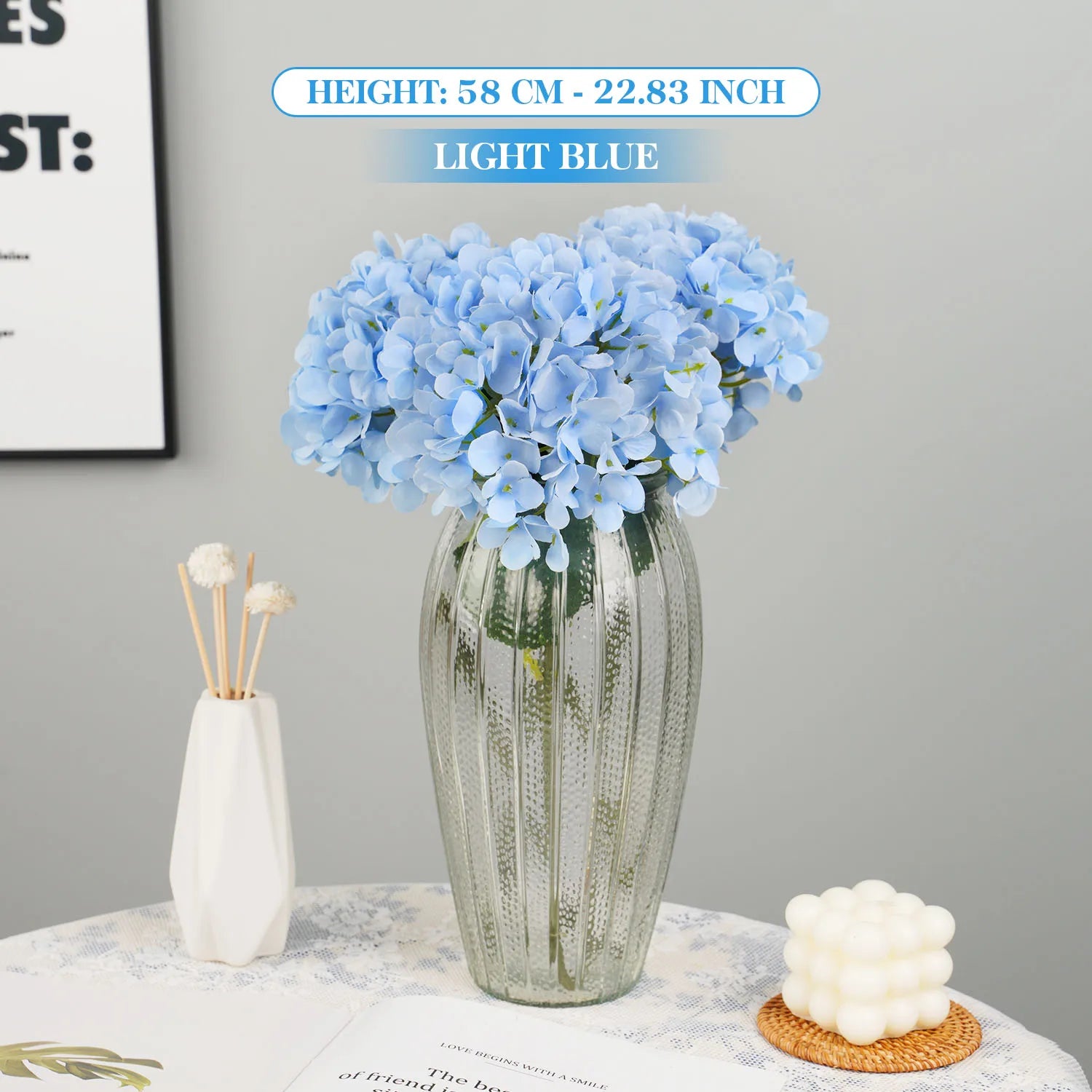 bouquet d'hortensias artificiels en soie pour décoration et événements - vue 17 sur 19