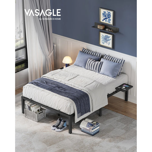 VASAGLE Double Bed Frame, Metal Bed Frame, with Bedside Shelves, Guest Bed Frame, for 140 x 200 cm Mattresses, Easy Assembly - vue 2 sur 7