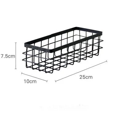 Metal Storage Basket, Black and White, Office Desktop, Cosmetic Sorting Baskets, Kitchen Seasoning Jar Organizer, Iron Box - vue 10 sur 10