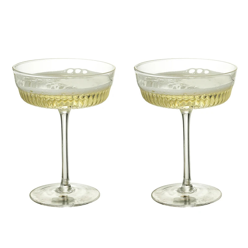 lot 2 coupes champagne elysia verre relief rétro - vue 7 sur 7