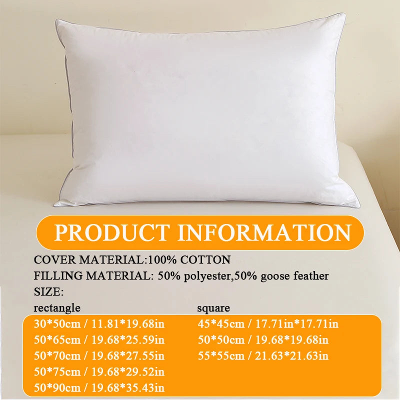 1 piece pillow,8 sizes, 100% cotton, white goose feather bed soft pillow