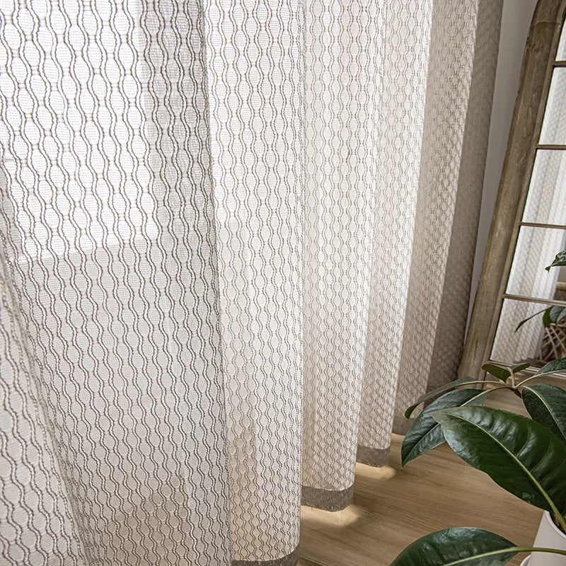 Voilage style japonais aspect lin motifs courbes salon - vue 9 sur 11