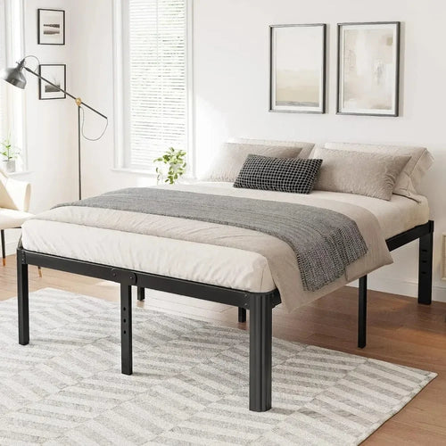 14in High Queen Bed Frame No Box Spring Needed, Heavy Duty Metal Platform Bed Frame Queen Size with Round Corners - vue 3 sur 6