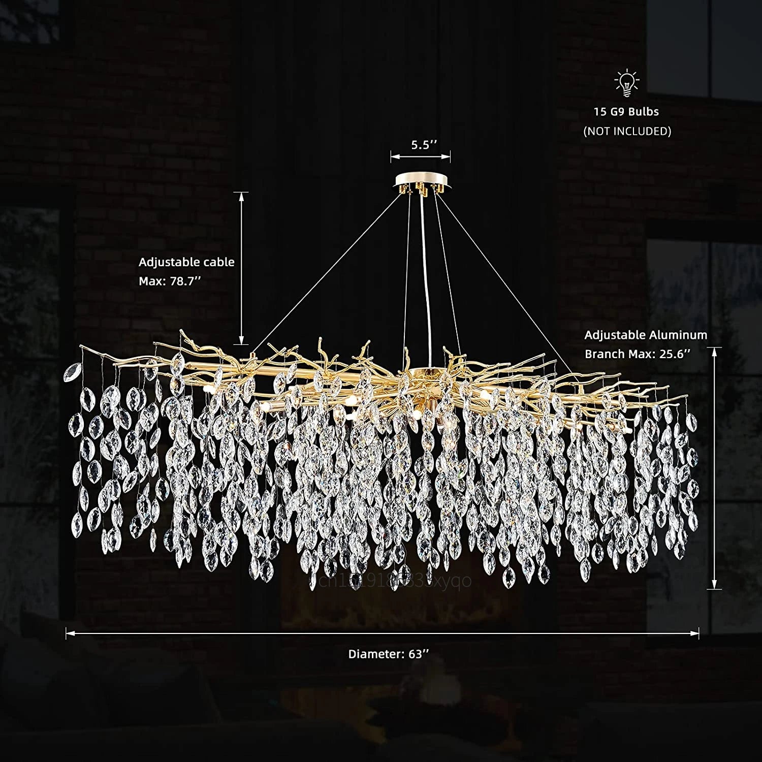 lustre en cristal de luxe avec branches led pour intérieur moderne - vue 8 sur 14