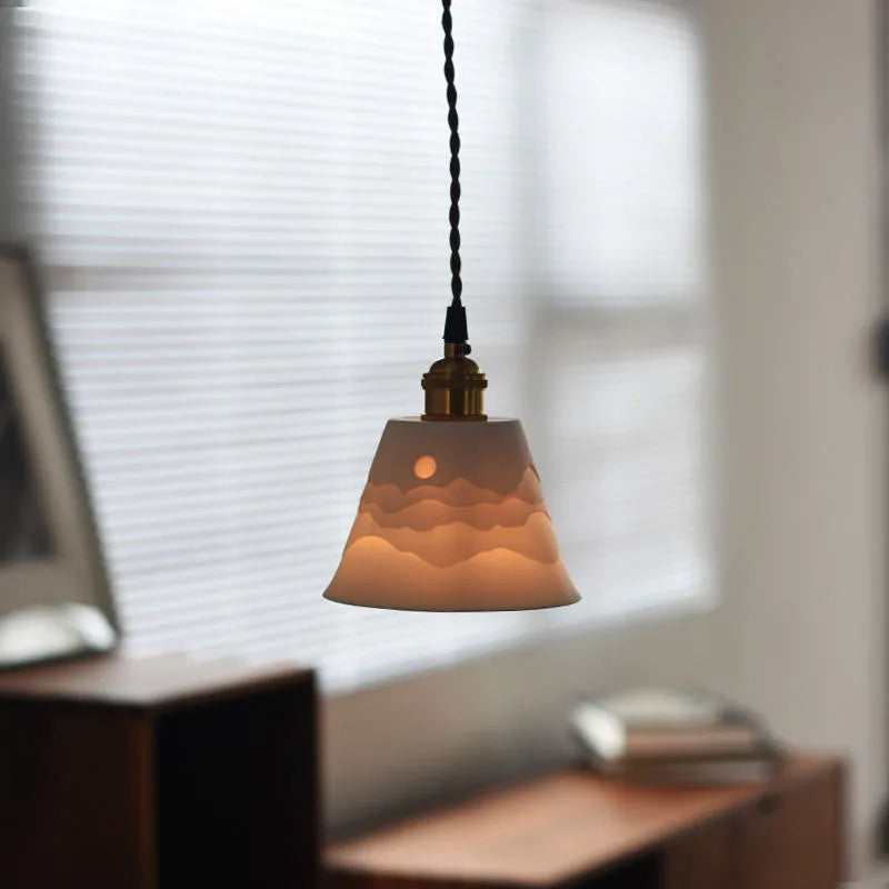 suspension Style japonais Zen en céramique chez l'habitant salon montagne ombre chambre en laiton LED lumières - vue 6 sur 7