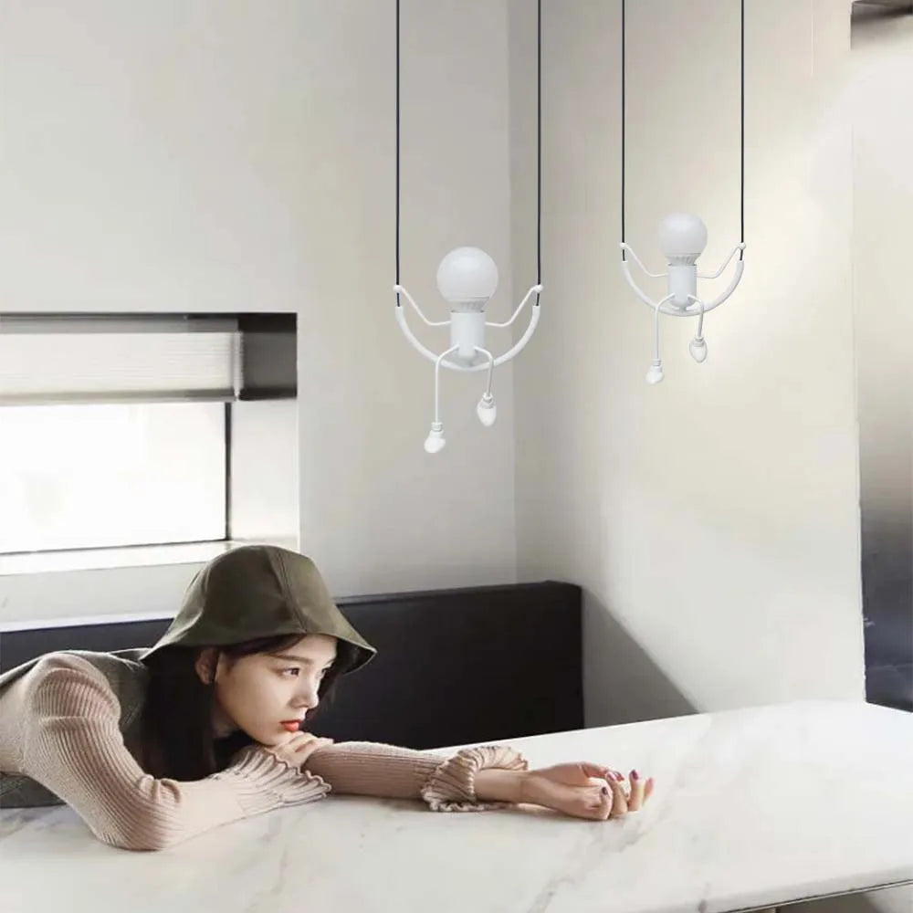 Suspension nordique petit homme araignée lampe suspendue fer balançoire lampes rétro Loft éclairage LED luminaire pour chambre d'enfants café Bar - vue 11 sur 10