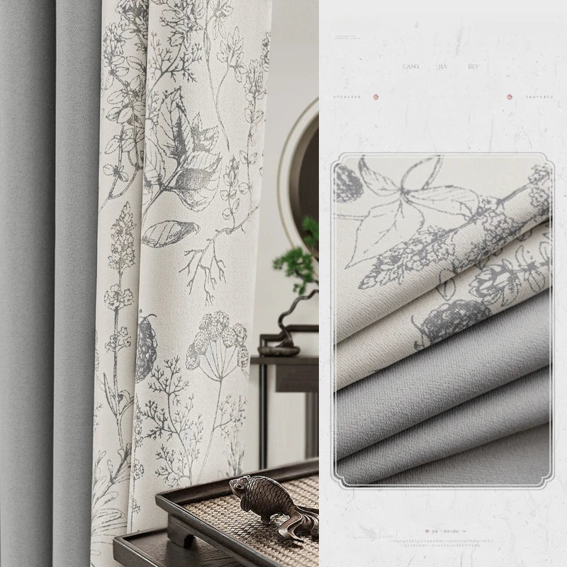 Rideau floral style chinois occultation partielle pour salon